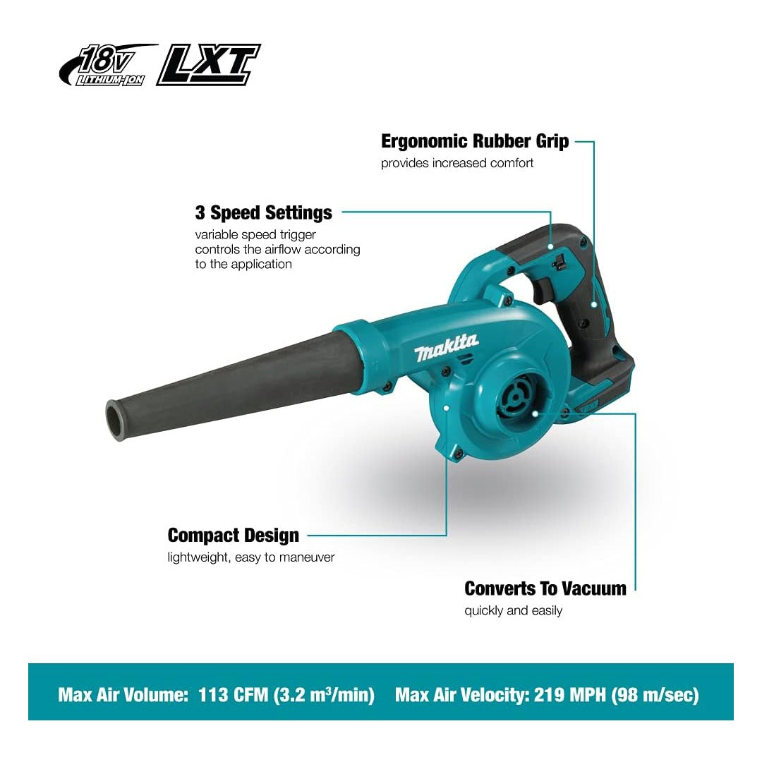 Makita DUB185 18V LXT Cordless Blower – Comes with Dust Bag & 2 × 5.0Ah Batteries
